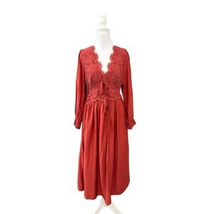 Cottagecore Midi Dress Size M Rusty Orange Romantic Prairie Milkmaid Renaissance